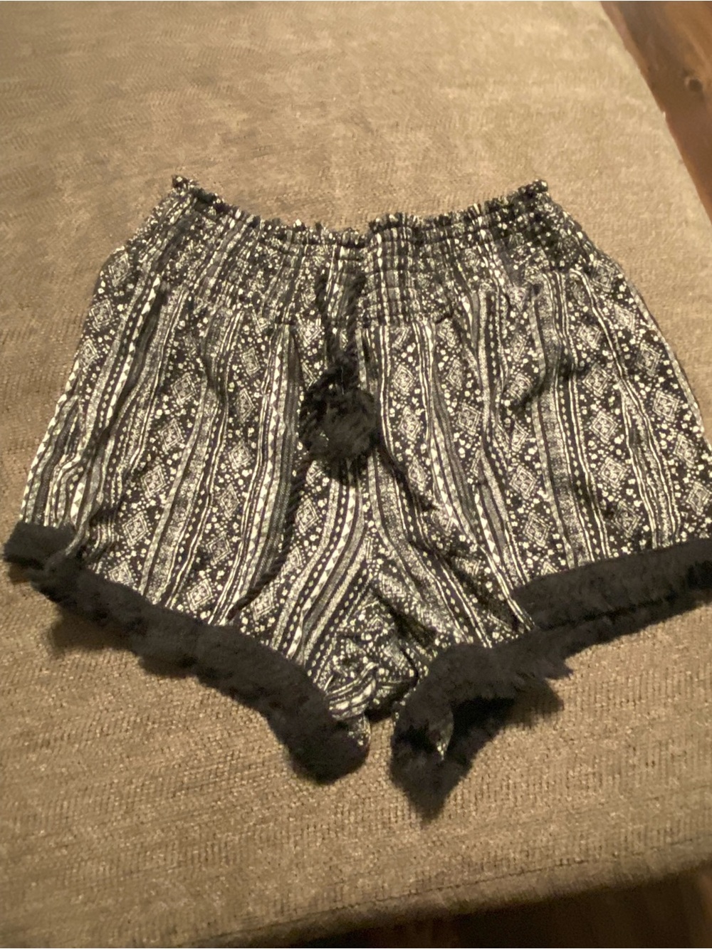 Black Printed Women's Shorts with Fringe Trim